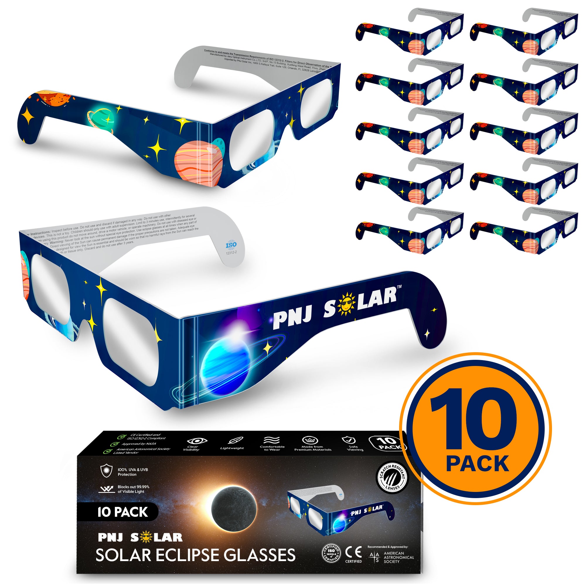 10 Pack - Safe Solar Eclipse Glasses - Iso Certified - Nasa Approved 