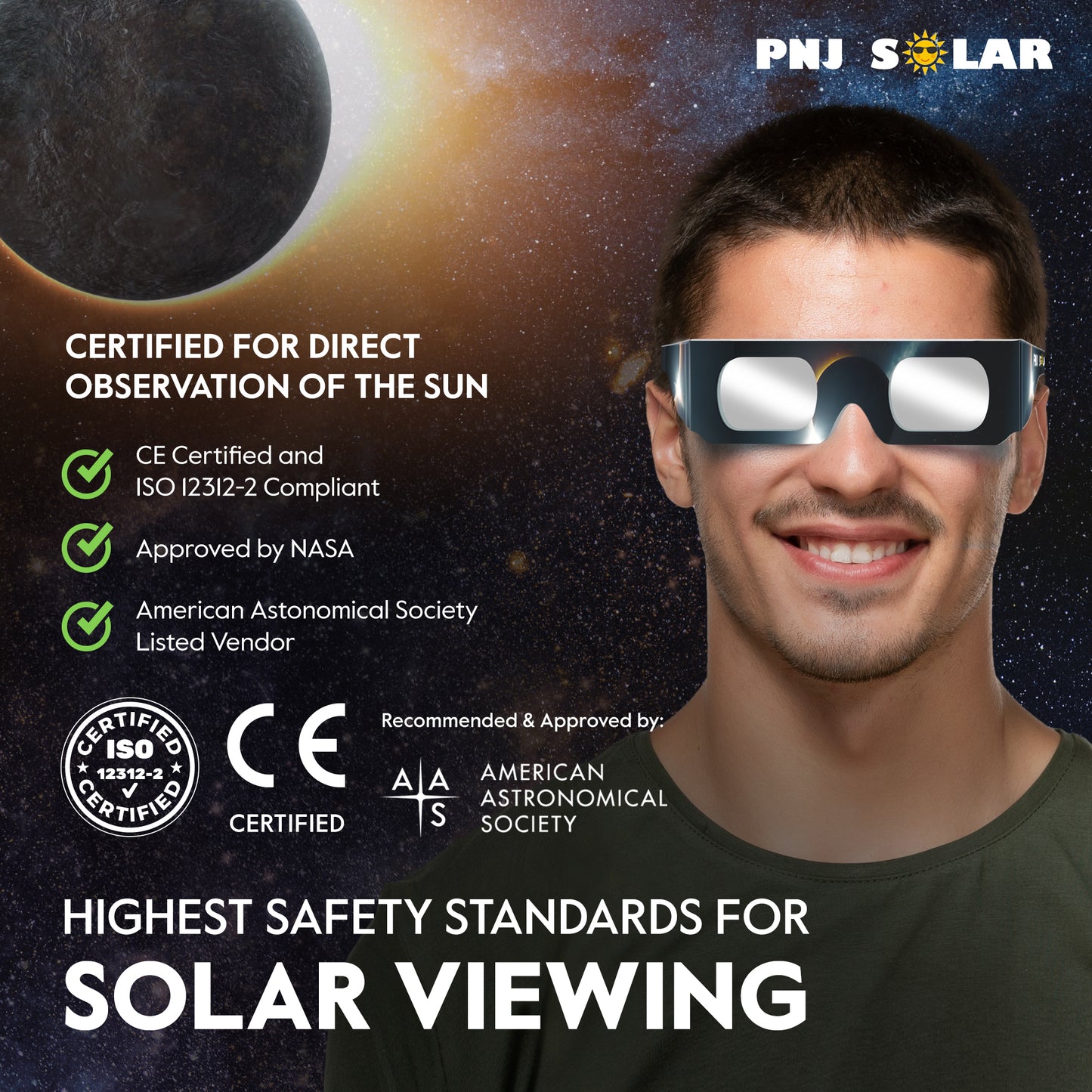 10 Pack - Solar Eclipse Glasses - ISO Certified - AAS Approved - Eclipse Design