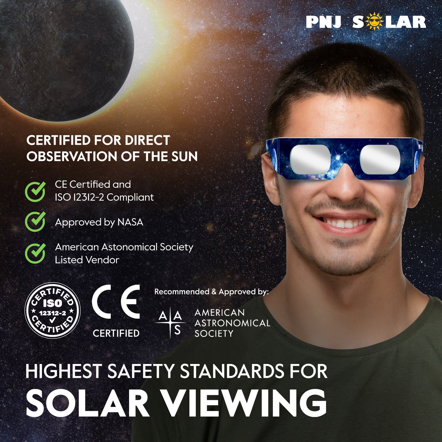 100 Pack - Solar Eclipse Glasses - ISO Certified - AAS Approved - Galaxy Design