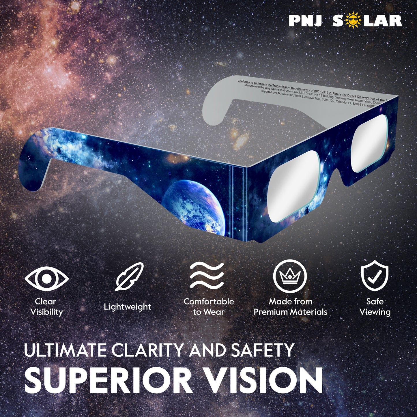 100 Pack - Solar Eclipse Glasses - ISO Certified - AAS Approved - Galaxy Design