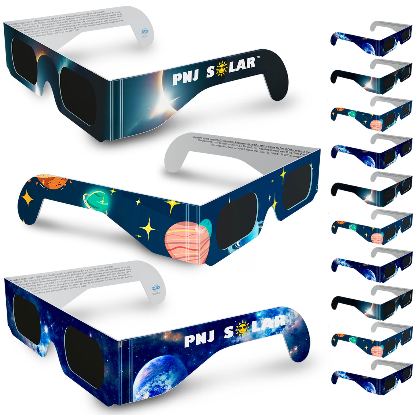 100 Pack - Solar Eclipse Glasses - ISO Certified - AAS Approved  - Family Pack - Mixed Patterns