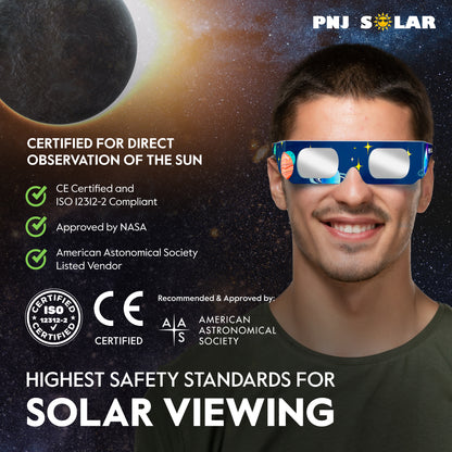 100 Pack - Solar Eclipse Glasses - ISO Certified - AAS Approved - Planets Design